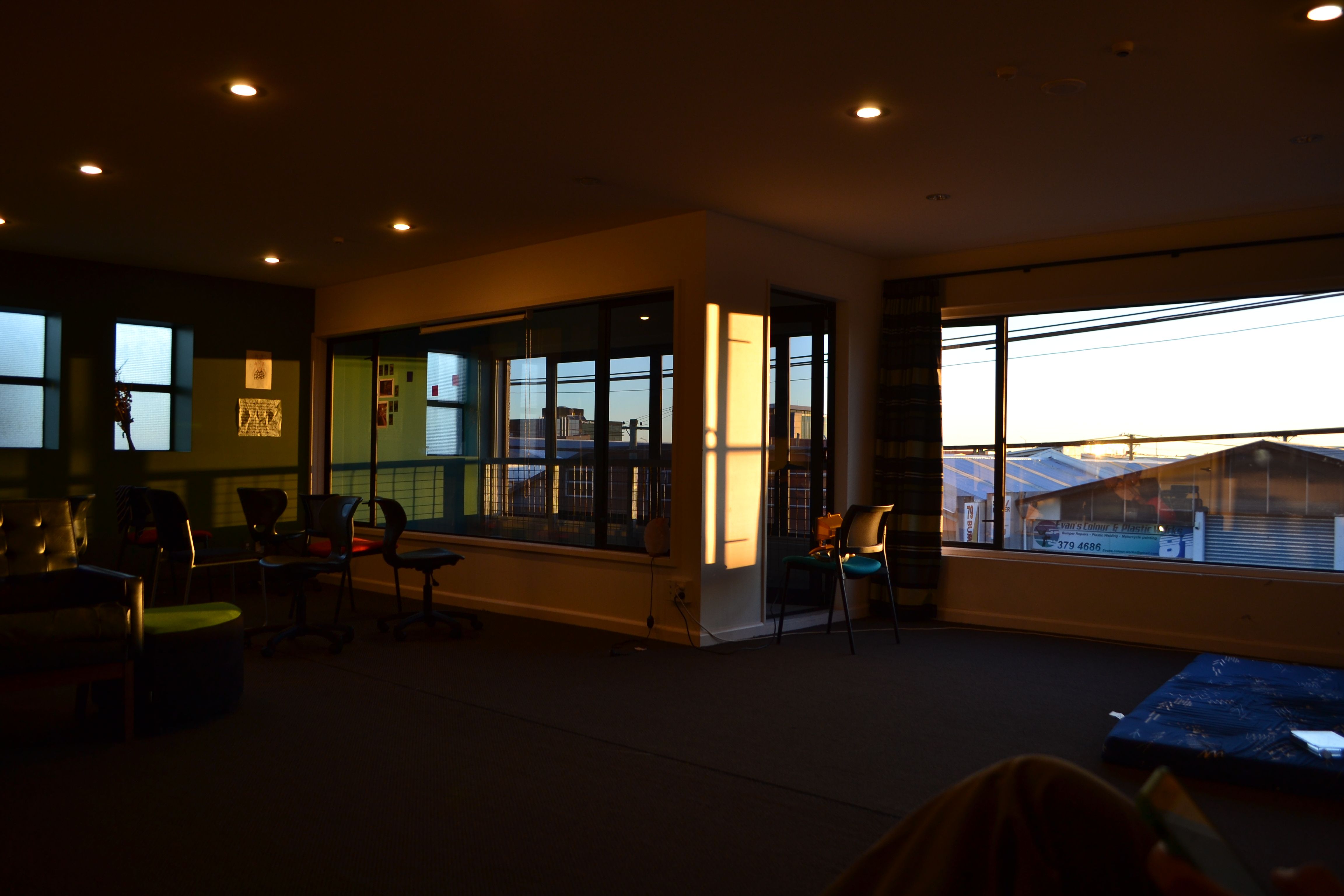 Warm sunlit office space